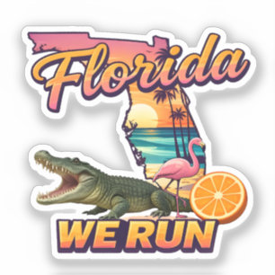 Florida We Run Zonsondergang Alligator Flamingo Sp Sticker