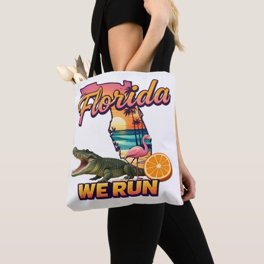 Florida We Run Zonsondergang Alligator Flamingo Sp Tote Bag (Dichtbij)