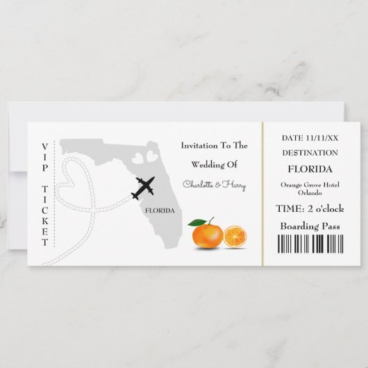 Florida Wedding Destination Ticket Boarding Pass Kaart (Voorkant)