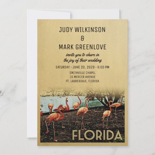 Florida Wedding Vintage Flamingos Kaart (Voorkant)