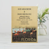 Florida Wedding Vintage Flamingos Kaart (Staand voorkant)