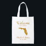 Florida Wedding Welcome Bag voor Hotel Guests, Tas Boodschappentas<br><div class="desc">Het weekend van de bruiloft heet cadeautas voor gasten uit de stad voor je bruiloft,  met afbeelding uit Florida,  met hart dat je op de precieze locatie kunt plaatsen. Vul tas met je favoriete godies.</div>