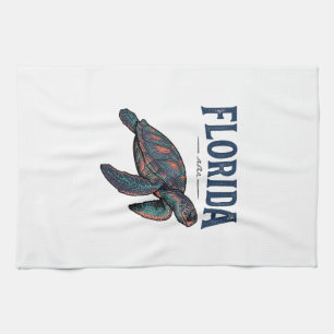 Florida Zeeschildpad Vintage Gravure Grafisch_1 Theedoek