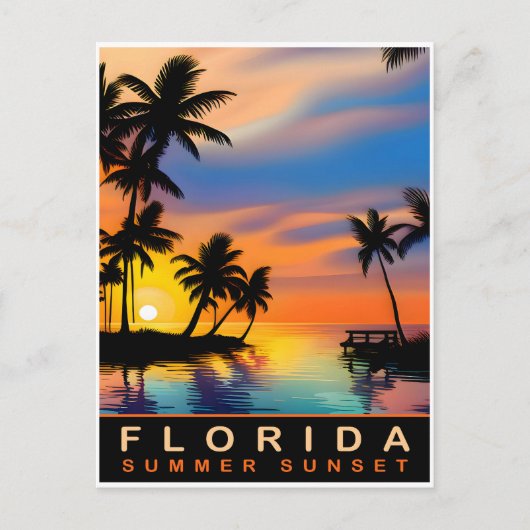 Florida, Zomer Zonsondergang met Palmbomen, Reizen Briefkaart (Voorkant)