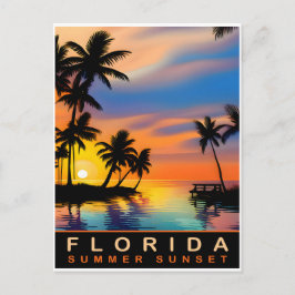 Florida, Zomer Zonsondergang met Palmboom, Reizen Briefkaart