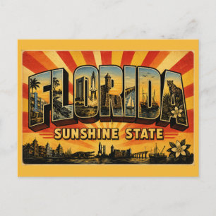 Florida Zonneschijn Staat Vintage Reis Kunst Briefkaart