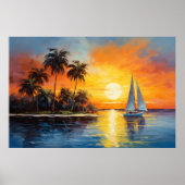 Florida Zonsondergang met zeilboot olieverfschilde Poster (Voorkant)