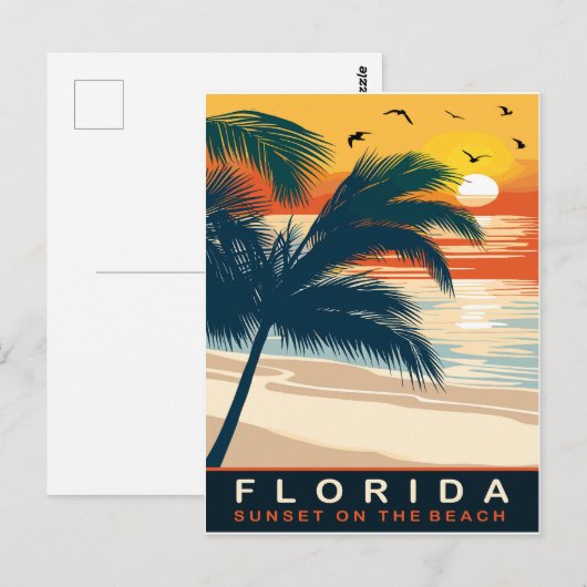 Florida, Zonsondergang op het strand, Reizen Briefkaart (Voorkant / Achterkant)