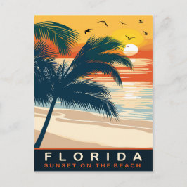 Florida, Zonsondergang op het Strand, Reizen Briefkaart