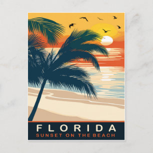 Florida, Zonsondergang op het Strand, Reizen Briefkaart