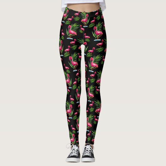 Florida Zuid - Roze Leggings van Flamingo op Black (Voorkant)