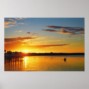 Floridaanse kanoër bij zonsondergang poster