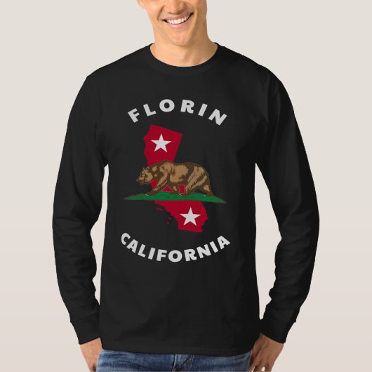 Florin California CA Flag and Bear Badge Souvenir T-shirt (Voorkant)