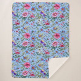 Floriografie in Blue Sherpa Blanket Deken