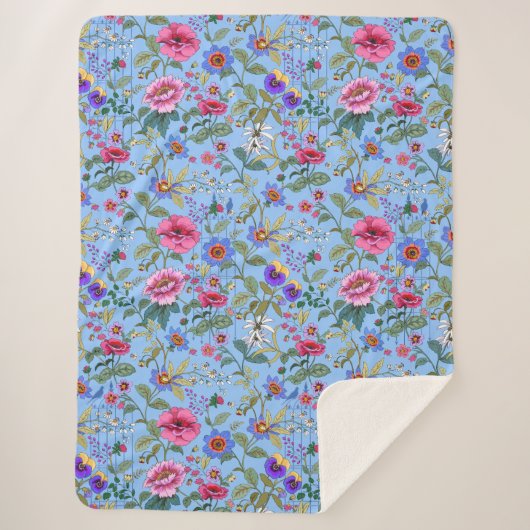 Floriografie in Blue Sherpa Blanket Sherpa Deken (Voorkant)