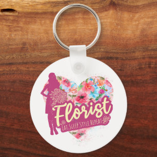 Florist bloemen met tuinontwerp voor het hart sleutelhanger