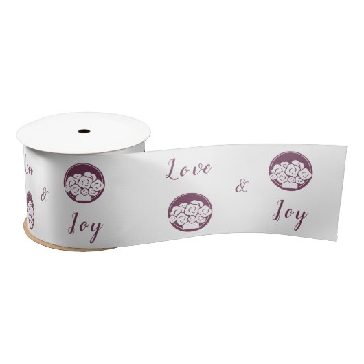 Florist Custom Logo Love & Joy Paars & White Satijnen Lint (Spoel)