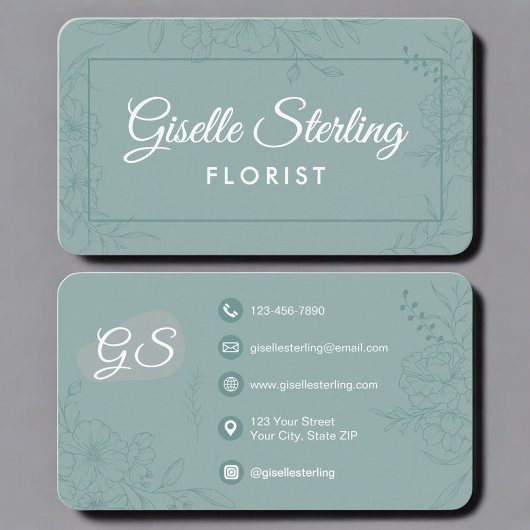 Florist Green Teal Floral Visitekaartje