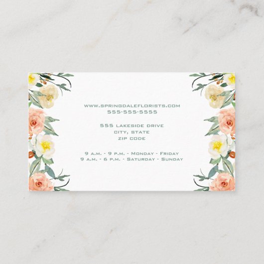 Florist, heldere Waterverf bloemen Visitekaartje (Achterkant)