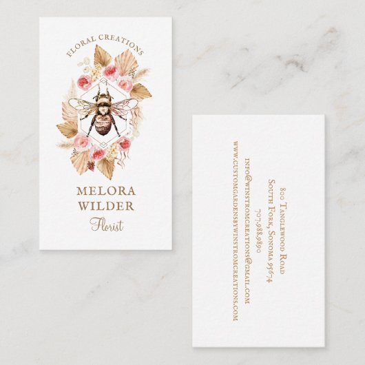 Florist Honey Bee Blush Pink and Floral Visitekaartje (Voorkant / Achterkant)