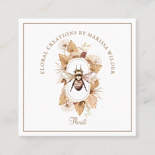 Florist Honey Bee Blush Pink Boho Floral Square Bu Vierkante Visitekaartje (Voorkant)