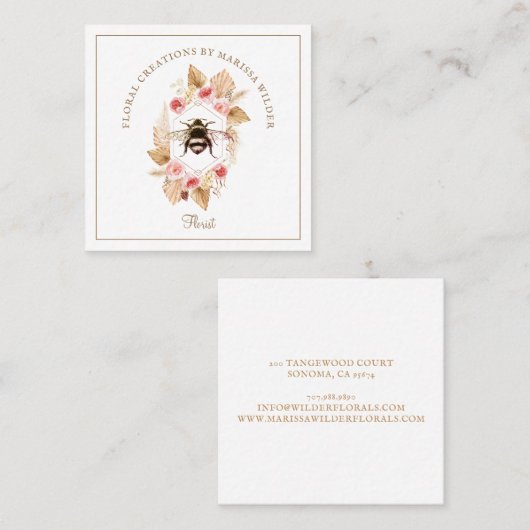 Florist Honey Bee Blush Pink Boho Floral Vierkante Visitekaartje (Voorkant / Achterkant)