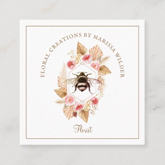 Florist Honey Bee Blush Pink Boho Floral Vierkante Visitekaartje (Voorkant)