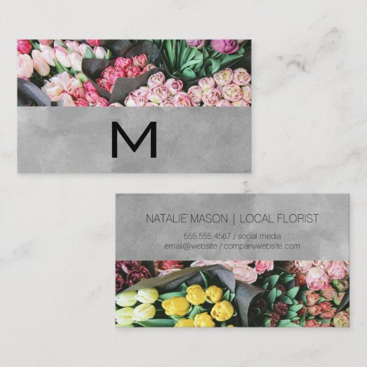 Florist | Monogram en Waterverf blok Visitekaartje (Voorkant / Achterkant)