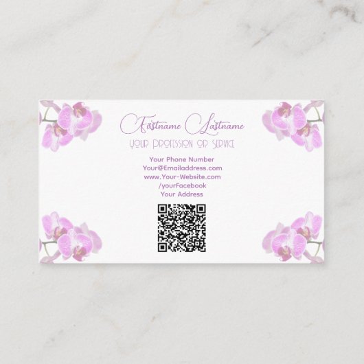 Florist-orchidee-bloemmonogram, QR-code Visitekaartje (Achterkant)