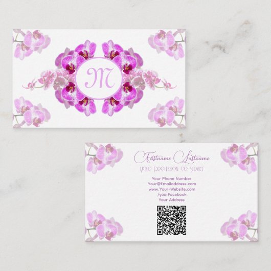Florist-orchidee-bloemmonogram, QR-code Visitekaartje (Voorkant / Achterkant)