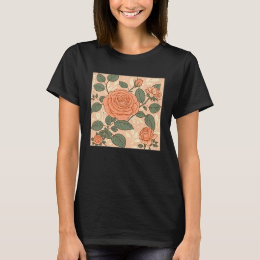 Florist Roses Pattern Illustration Flowers Leaf Wo T-shirt (Voorkant)
