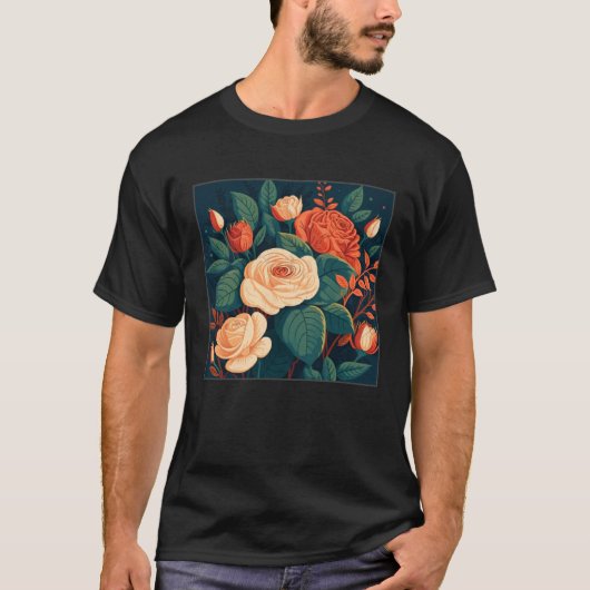 Florist Roses Pattern Illustration Flowers Leaf Wo T-shirt (Voorkant)