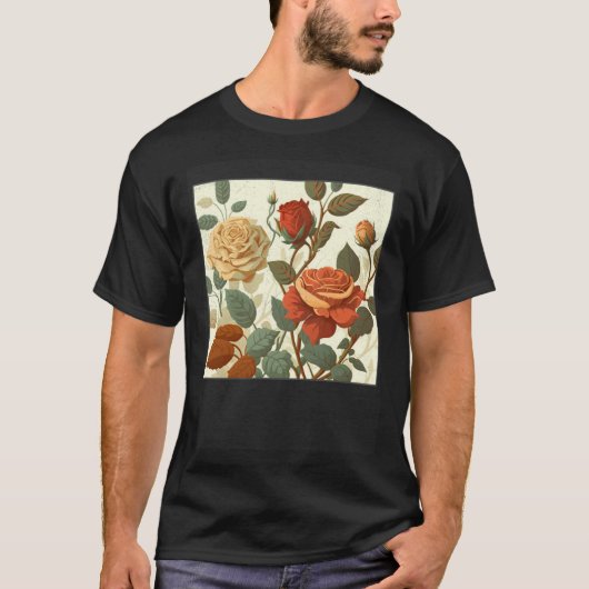 Florist Roses Pattern Illustration Flowers Leaf Wo T-shirt (Voorkant)