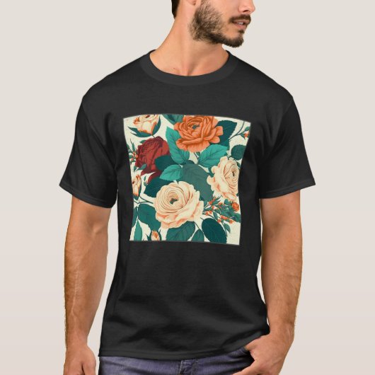 Florist Roses Pattern Illustration Flowers Leaf Wo T-shirt (Voorkant)