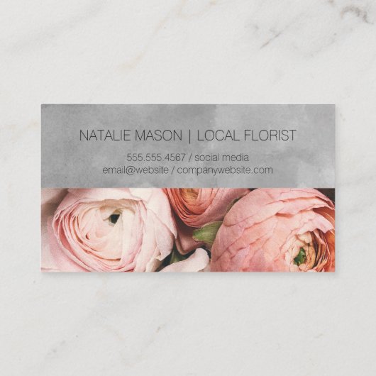 Florist | Roze bloemen Waterverf Blok Damask Visitekaartje (Achterkant)