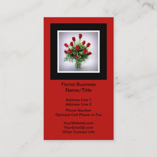 Florist | Rozen Bouquet Vertical Black Red Visitekaartje (Voorkant)