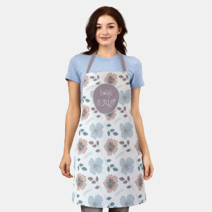 Florist Salmon roze Dusty Blue Flower Leaf Pattern Schort