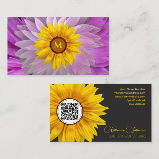 Floristisch monogram kalligrafie QR-code Visitekaartje (Voorkant / Achterkant)