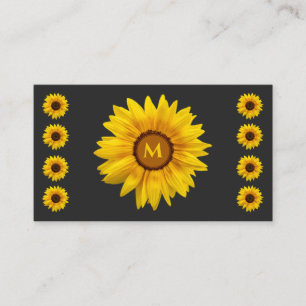 Floristisch monogram kalligrafie van zonnebloemen visitekaartje