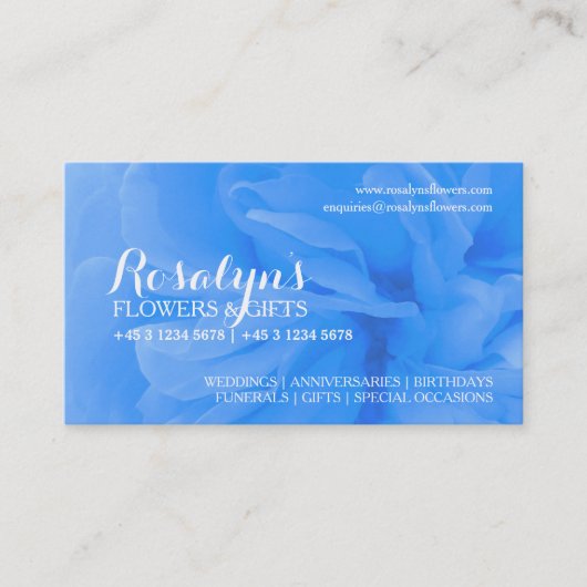 Floristry blauw roos bloemist bedrijf visitekaartj visitekaartje (Voorkant)