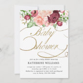 florkalligrafie baby shower-uitnodiging (Voorkant)