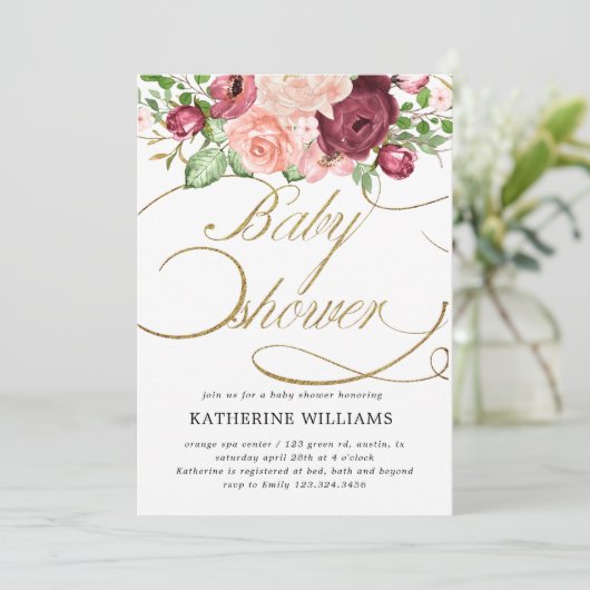 florkalligrafie baby shower-uitnodiging (Staand voorkant)