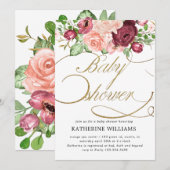 florkalligrafie baby shower-uitnodiging (Voorkant / Achterkant)