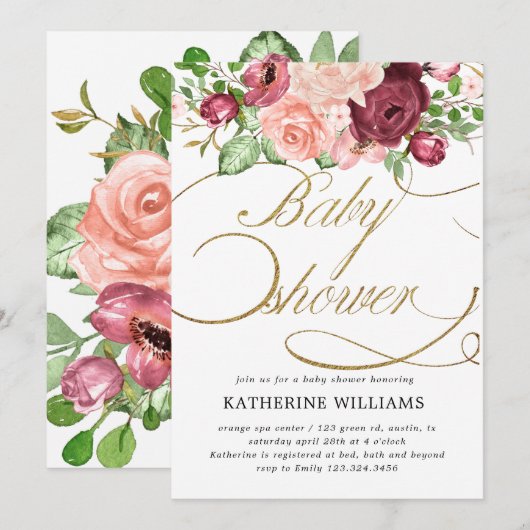 florkalligrafie baby shower-uitnodiging (Voorkant / Achterkant)