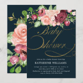 florkalligrafie goud baby shower uitnodiging (Voorkant / Achterkant)