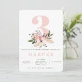 florroze foto - uitnodiging voor 3e verjaardag (Staand voorkant)