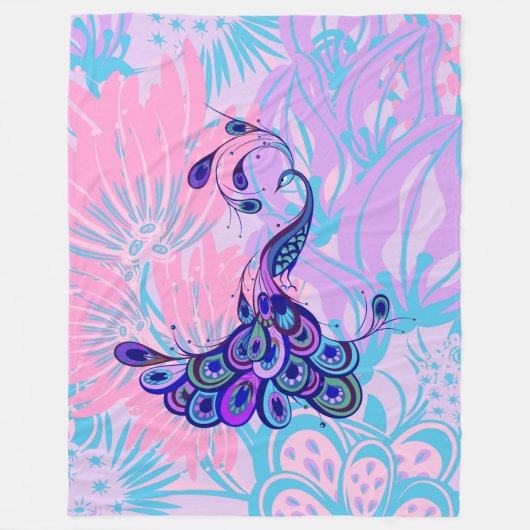 florroze pauwdeken fleece deken (Voorkant)