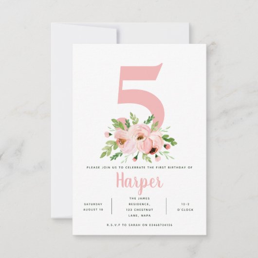 florroze verjaardagsfeestje foto uitnodiging (Voorkant)