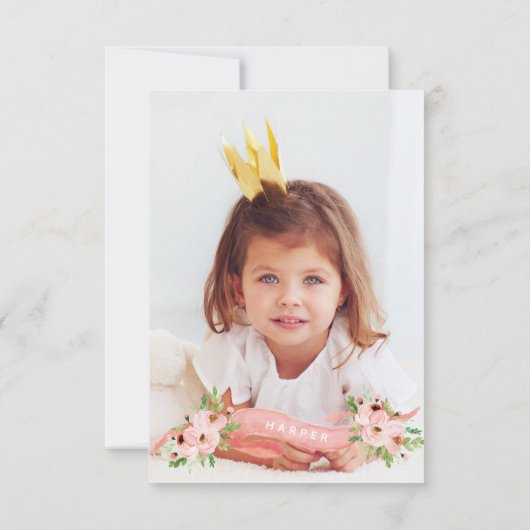 florroze verjaardagsfeestje foto uitnodiging (Achterkant)