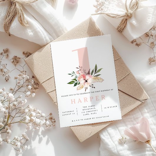 florroze verjaardagsfeestje foto uitnodiging